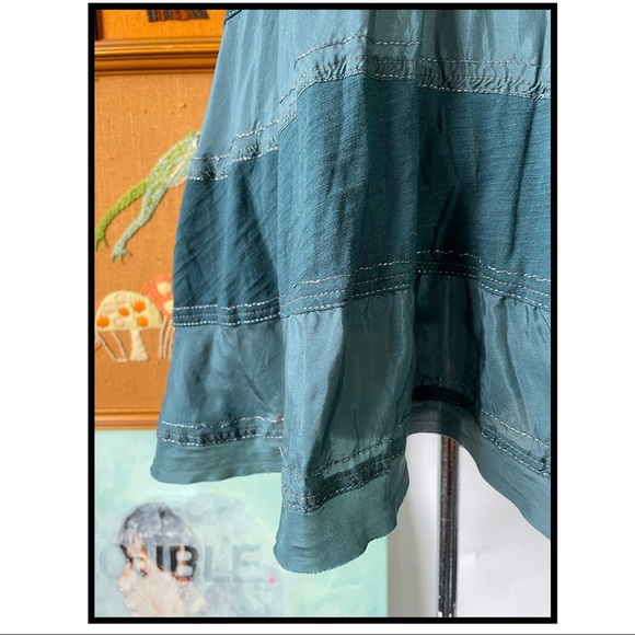 Anthropologie Silk Layers Tiered Tunic Top Sleeveless Tank Teal Blue Green Large - Picture 5 of 7